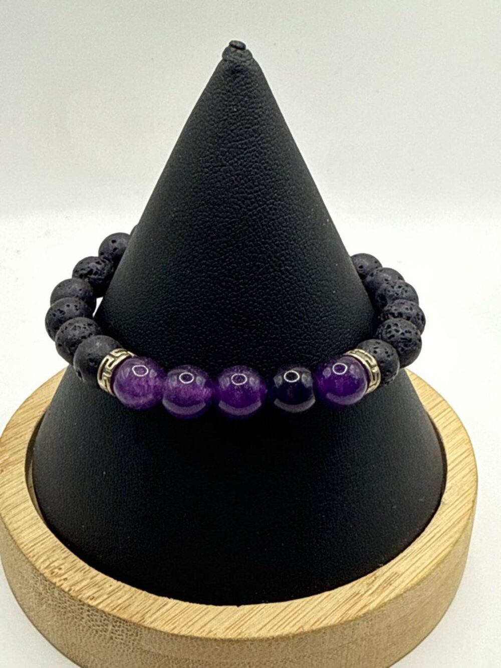 Amethyst & Volcanic Lava Rock Beaded Bracelet Crystal Boho Witchy Goth Aesthetic